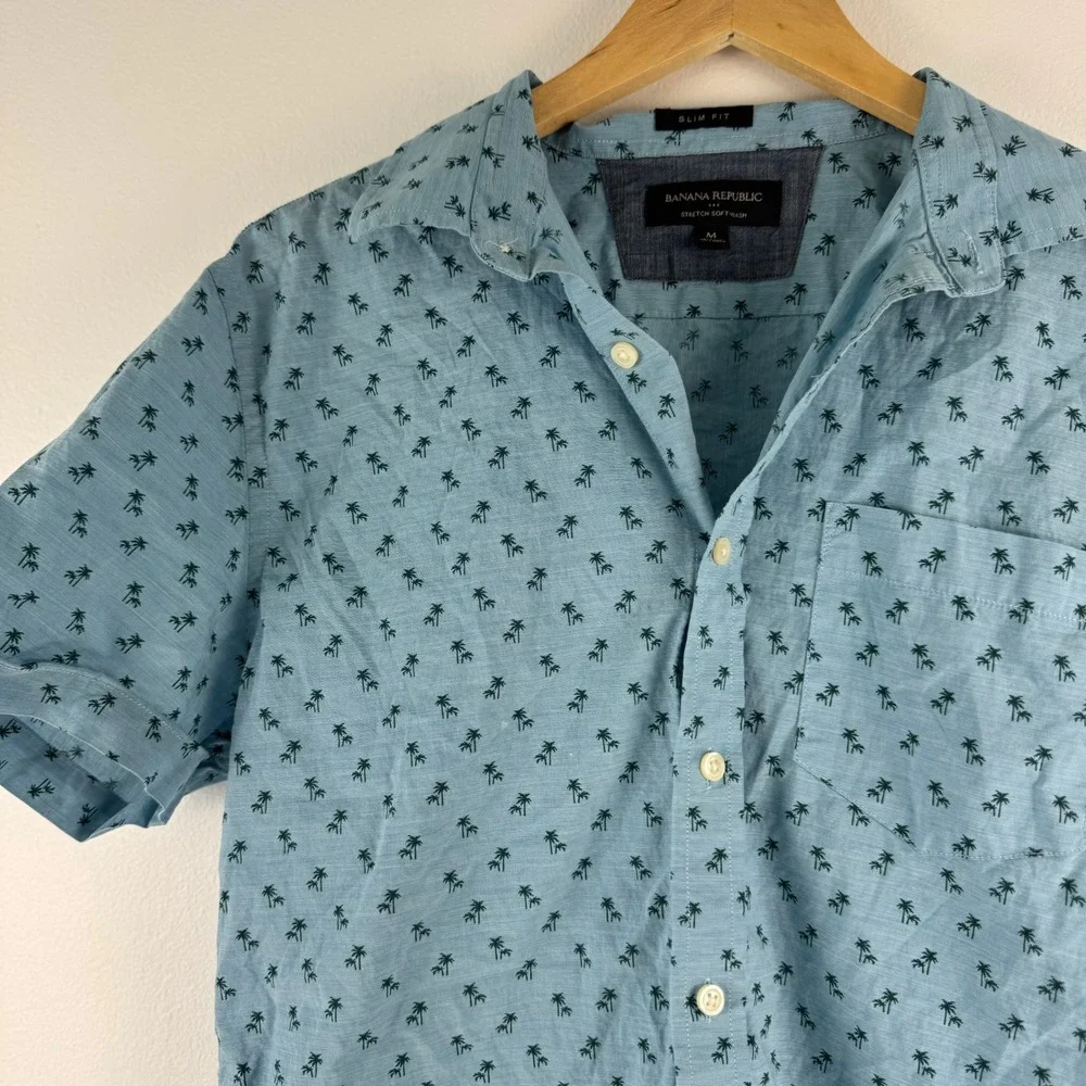 Banana Republic Men's Slim Fit Palm Tree Print Short Sleeve‎ Shirt M